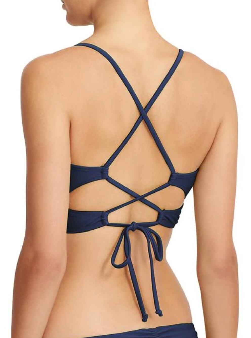 Athleta Strappy Bikini Top swimsuit halter twist navy blue sz XXS